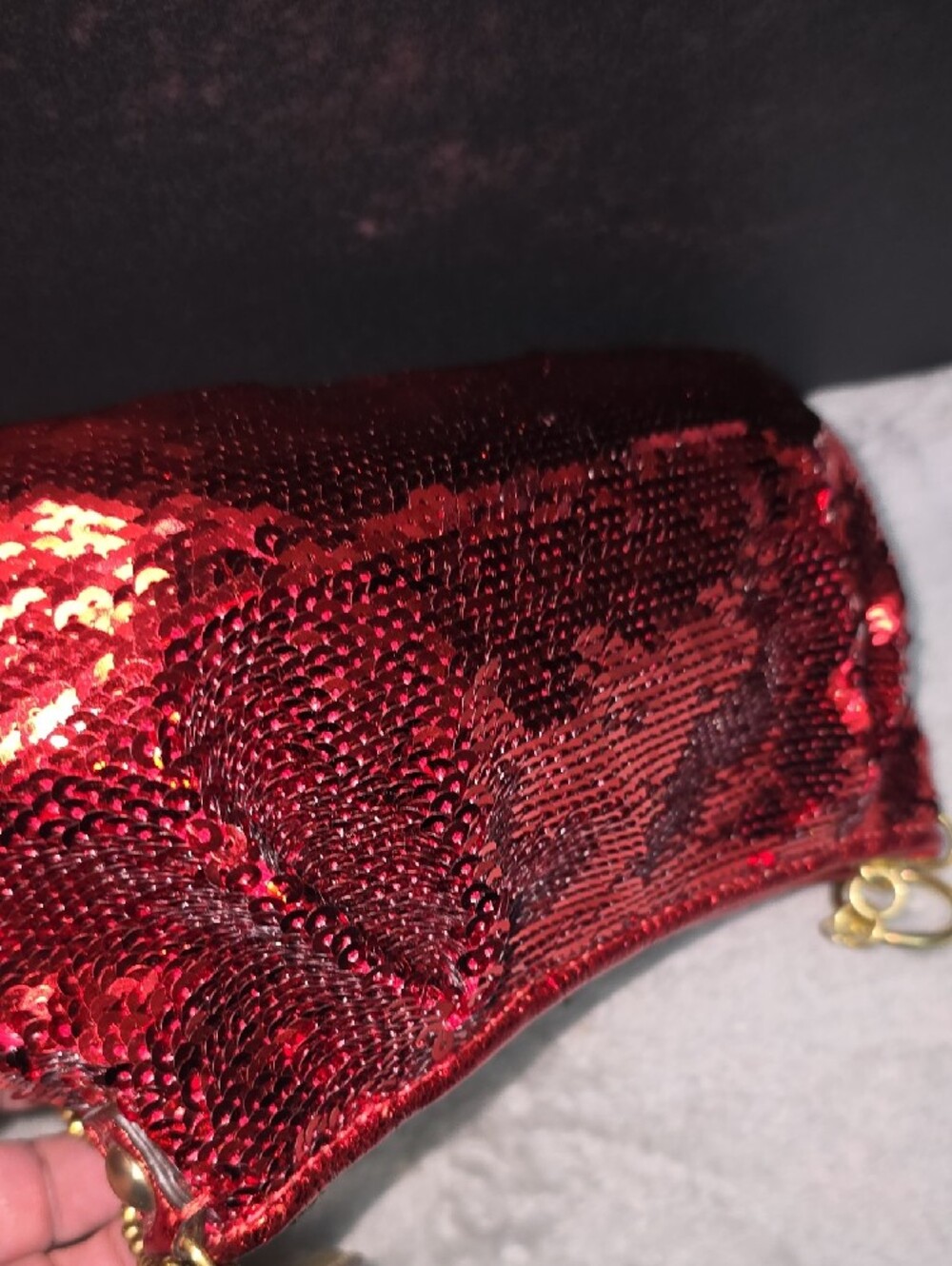 Coach Red Sequin Mini Shoulder Bag with Gold Chain - Picture 7 of 8